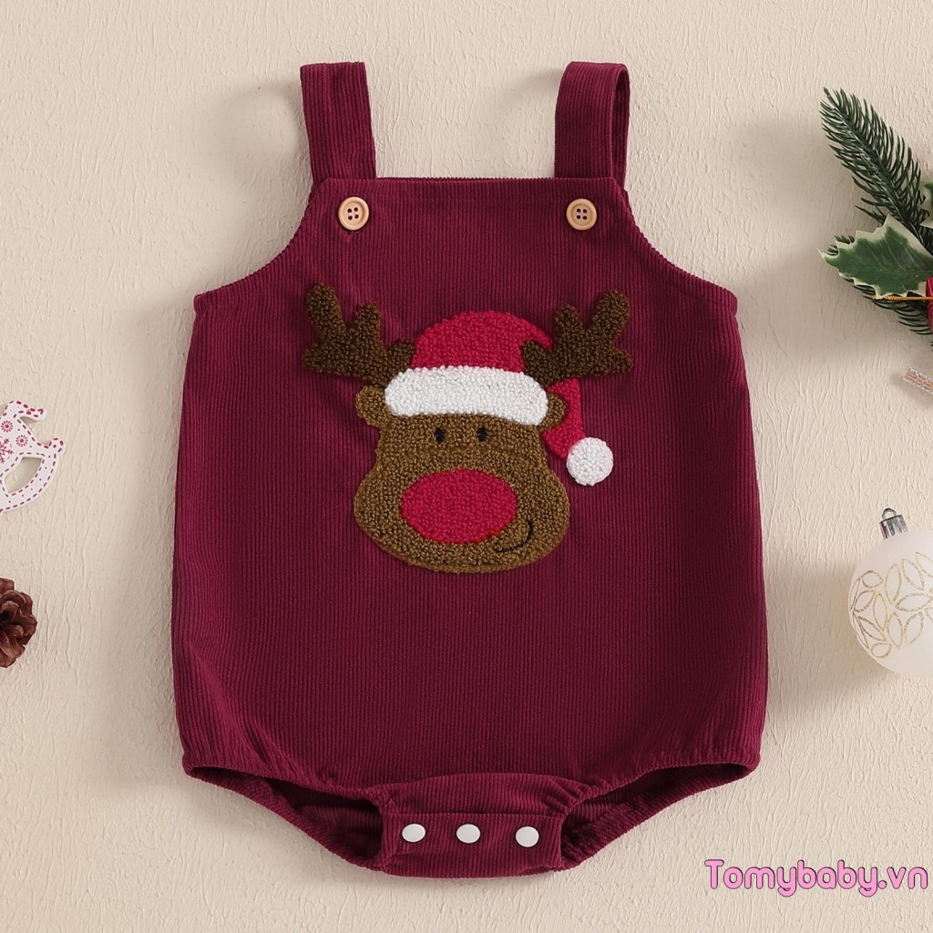 Bộ áo liền quần không tay thêu cây thông Noel cho bé gái