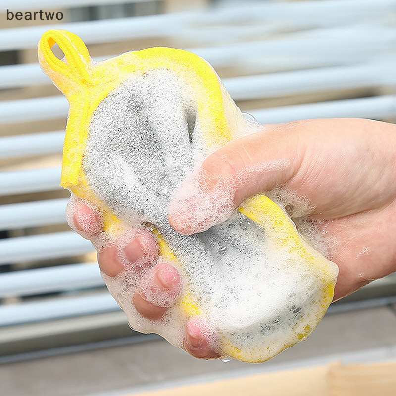 < Beartwo > 3 / 10 Chiếc Miếng Bọt Biển Rửa Bát Hai Mặt Bàn Chải Rửa Bát Chảo Nồi Rửa Bát Bọt Biển Vệ Sinh Gia Đình Dụng Cụ Nhà Bếp Có Thể Tái Sử Dụng Đẹp
