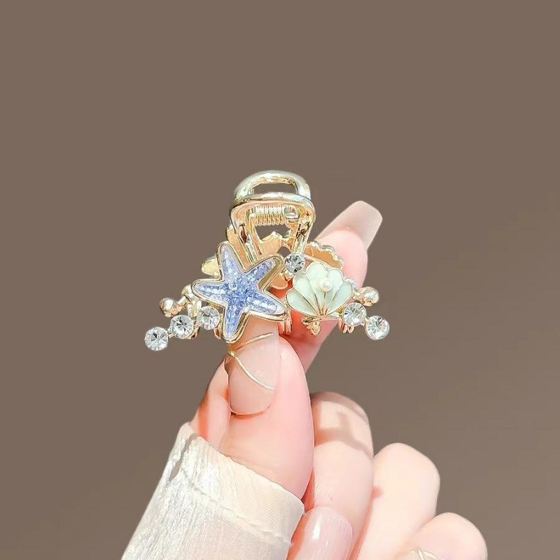 Mauropoli [Sẵn Sàng] Fantasy Ocean Shell Starfish Grab Clip Nữ Kẹp Tóc Nhỏ Đầu Sau Nửa Tóc Cá Mập Kẹp Mũ Đội Đầu Cao Cấp
