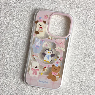 Ốp bảo vệ họa tiết gấu cánh cụt kẻ sọc màu hồng phù hợp cho iPhone15pro 15promax 14 14promax 14pro 16 pro max 16 plus