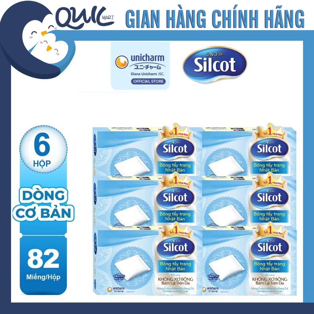 Bộ 6 hộp Bông trang điểm (bông tẩy trang) Silcot 82 miếng/hộp - 66 ...