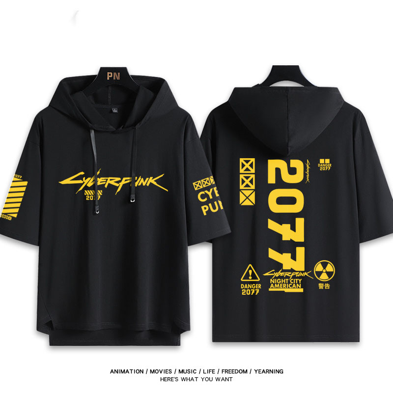 Cyberpunk 2077 Edgerunners có mũ trùm đầu áo thun tay ngắn dáng rộng áo hoodie mùa hè vải cosplay