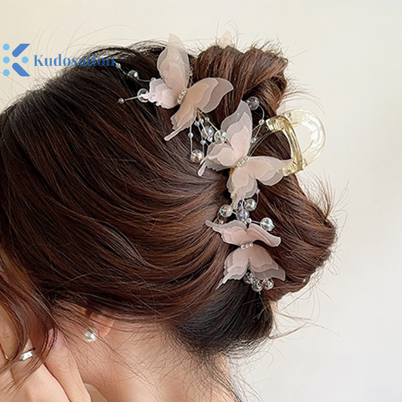 Kudosation Mới Thời Trang Mô Phỏng Kẹp Tóc Nữ Thanh Lịch Ngọc Trai Nơ Đuôi Ngựa Kẹp Phụ Kiện Tóc Cua Ngọt Vuốt Mũ Đội Đầu