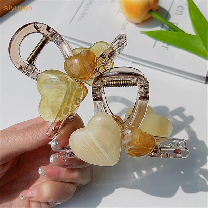 Siyuyan Thanh Lịch Thạch Màu Trái Tim Kẹp Tóc Cho Nữ Cô Gái Ngọt Acrylic Phụ Kiện Tóc Tinh Tế Trang Sức Kẹp Tóc VN