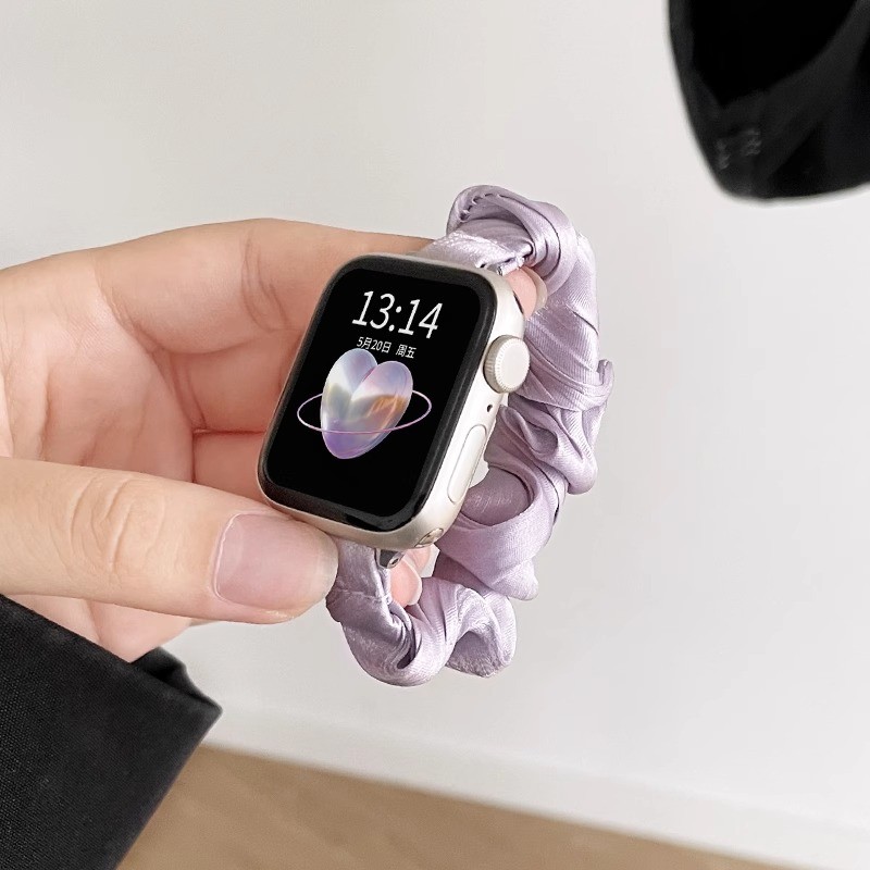 Dây đeo Scrunchie co giãn Ice Silk cho Apple Watch Series 10 42mm 46mm 7 8 9 45mm 41mm 6 5 4 Dây đeo vòng đơn mỏng cho IWatch 40mm 44mm 38mm 42mm