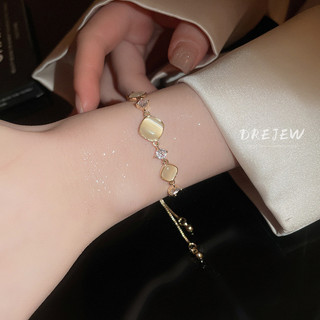 DREJEW Vòng tay khâu mắt mèo vuông tinh tế Vòng tay thời trang ánh sáng Pháp sang trọng thích hợp khí chất trang sức tay dành cho nữ