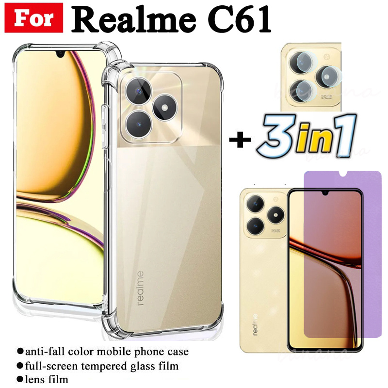 Ốp Điện Thoại Di Động Chống Rơi 3 TRONG 1 Realme C61 Cho Realme C63 Note 60 50 Chống Gián Điệp Riêng Tư Kính Cường Lực Bảo Vệ Màn Hình Và Phim Ống Kính