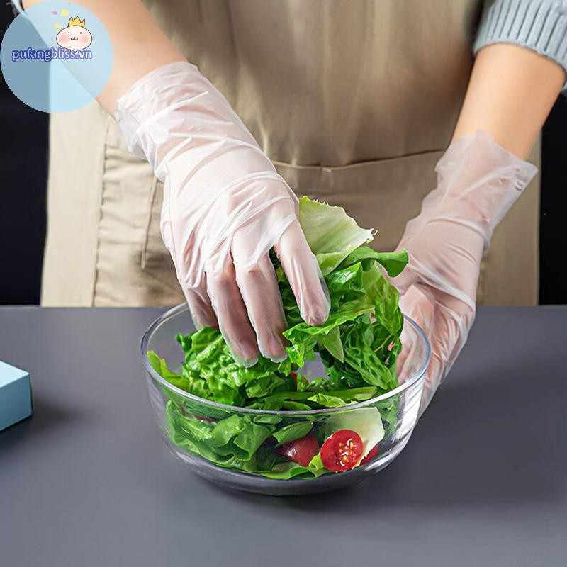 Pufangbliss 100 Cái / hộp Găng Tay Cao Su Miễn Phí TPE Găng Tay Dùng Một Lần Trong Suốt Axit Chống Trơn Trượt An Toàn Làm Việc Cấp Thực Phẩm Găng Tay Vệ Sinh Gia Đình VN