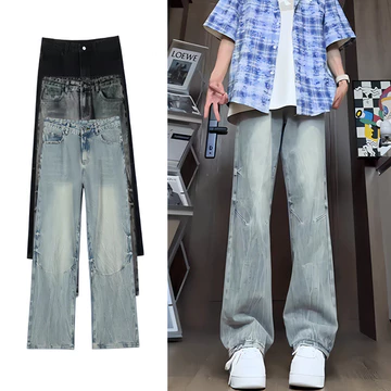 Unisex thẳng quần jean nam quần jean đường phố bé trai quần jean chân thẳng nam skinny quần jean ống rộng