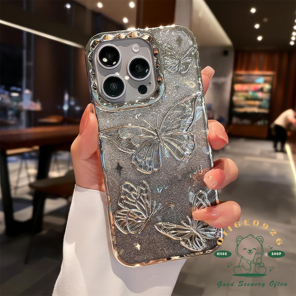 【 Ốp lưng iphone16 】 Vỏ điện thoại mạ bướm màu sa mạc iphone16 Pro Max 15 14 13 12 11 cho vỏ iPhone Vỏ mềm silicon TPU chống sốc