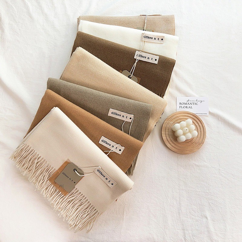 Khăn choàng cổ trơn Different tone màu Neutral chất Cashmere dạ len mềm mịn Khăn len quàng cổ
