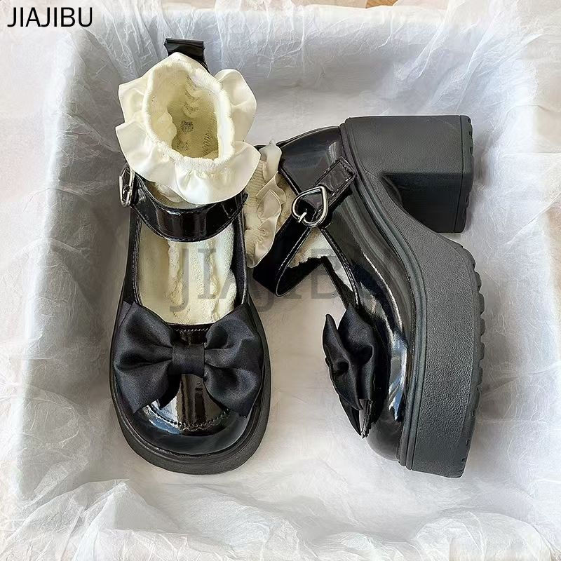 Size 34-44 Giày Nữ Cỡ Lớn 43 Giày Da Gót Dày Chống Trượt Phong Cách Anh Quốc 42 Giày Lolita Mũi Tròn Chống Trượt Korean Fashion Platform Mary Jane Shoes Giày Đi Học Cao Gót Màu Đen JK Nhật Bản Đồng Phục Nơ Cosplay Công Chúa Giày Heart Buckle Doll Shoes