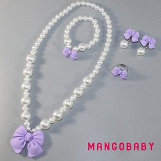 Mg-kid Bộ Trang Sức Thanh Lịch Ngọc Trai Dễ Thương Nơ Vòng Cổ Vòng Tay Bông Tai Cho Bé Gái Quà Tặng Sinh Nhật