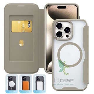 Ví từ tính Flip Case Iphone 16 15 14 13 12 11 Pro Max Giá đỡ thẻ sạc không dây Vỏ màu trơn trong suốt