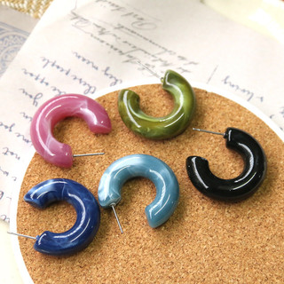 Bông tai bạc S925 hình chữ C, phong cách thanh lịch, phụ kiện acrylic DIY, kiểu Hồng Kông cổ điển