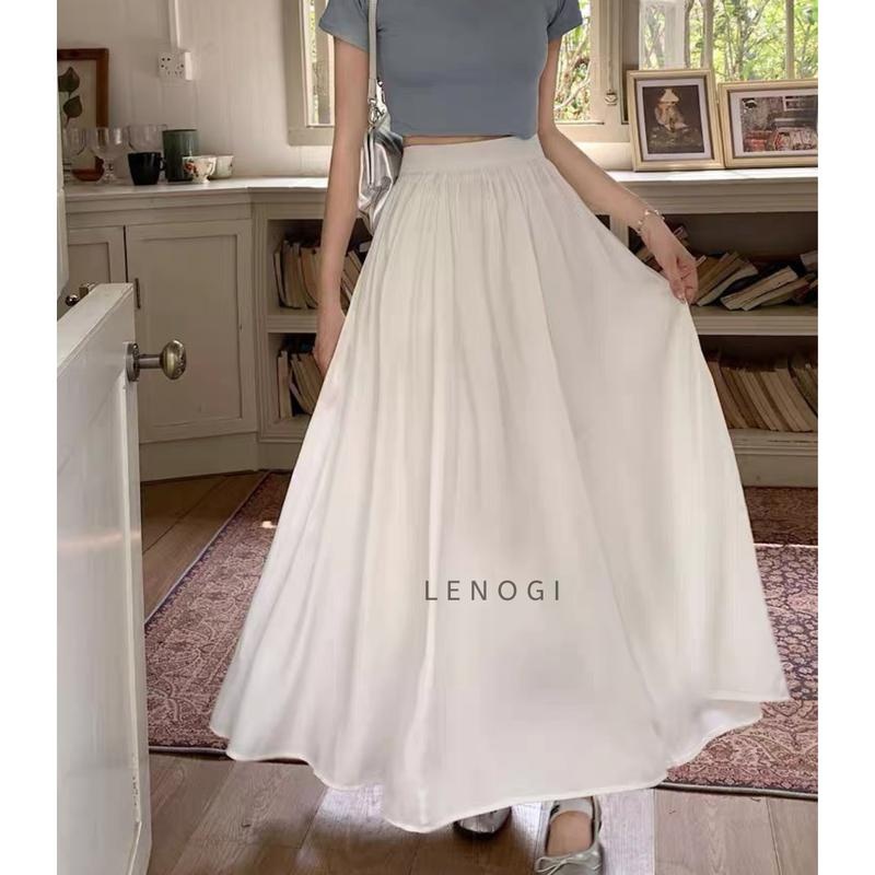 Chân váy maxi thiết kế,chữ A 2 lớp dáng xòe xếp ly có chun sau thanh lịch LENOGI V01