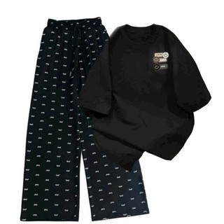 Tổng hợp các sét bộ quần hoạt tiết nơ+mix áo phông Form rộng cotton - LUCKY-