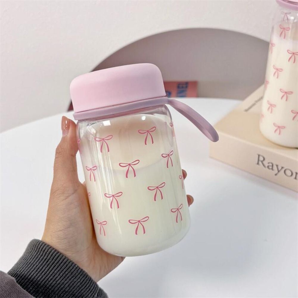 Bình Nước JiKK, Ấm Siêu Tốc Nơ Hồng Dung Tích Lớn, Cốc Nước Trong Suốt 400ml / 600ml Sáng Tạo Mùa Hè