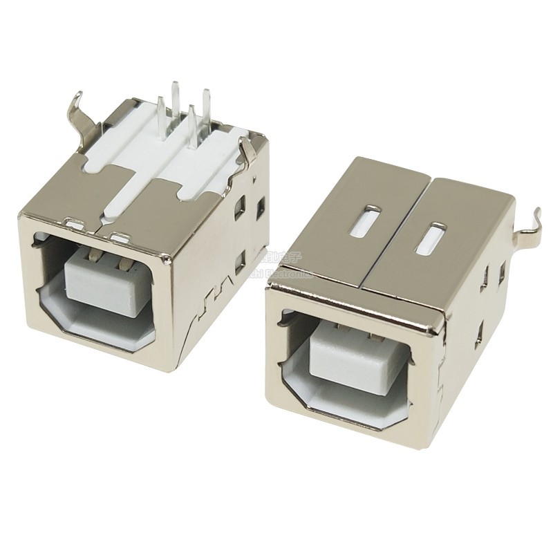 Máy in đầu vuông cổng vuông dọc USB-B Giá đỡ nữ 90° Giao diện cao su trắng loại D cong trong dòng BF-180 độ