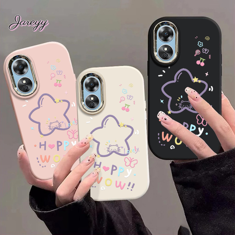 Ốp Lưng OPPO Mèo Tím Ngôi Sao Năm Cánh Thích Hợp Cho OPPO A18 A38 A78 A58 A17 A17k A16 A5s A12 A3S A54 A77s A57 A52 A53 A54s A76 A15 -JA