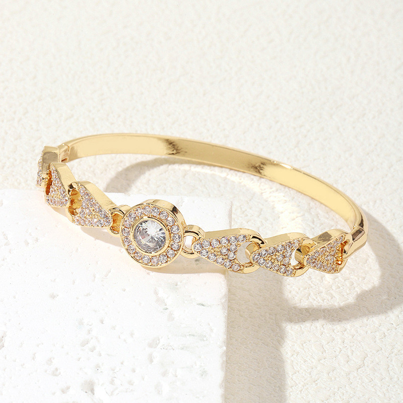 Vòng tay zircon kẻ sọc mạ điện hợp kim - Phong cách mới từ châu Âu và Mỹ, sang trọng và độc đáo
