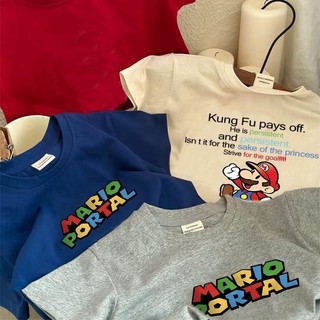 Phong Cách Mới Cotton Nguyên Chất Trẻ Em Hoạt Hình Bé Trai Áo Thun Tay Ngắn Bé Gái Nhiều Màu Sắc In Chữ Nửa Tay Cổ Tròn Top