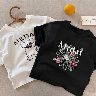 Mùa Hè Cotton Nguyên Chất Bé Gái Bé Trai Áo Thun Tay Ngắn Màu Xám Hoạt Hình Chó In Hình Thời Trang Cho Bé Cổ Tròn
