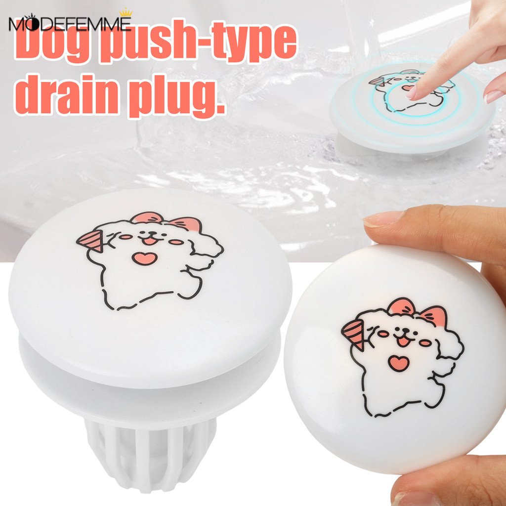 [H & L] Nút chặn thoát nước bồn rửa hoạt hình dành cho chó con | Thiết kế giỏ chống khóa đẩy, Cơ chế tháo nhanh cho phòng tắm / nhà bếp, phích cắm nhựa trắng