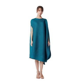 Miyake Đầm Rời Xếp Ly Bao Thịt, Cổ Tròn, Thời Trang Sang Trọng