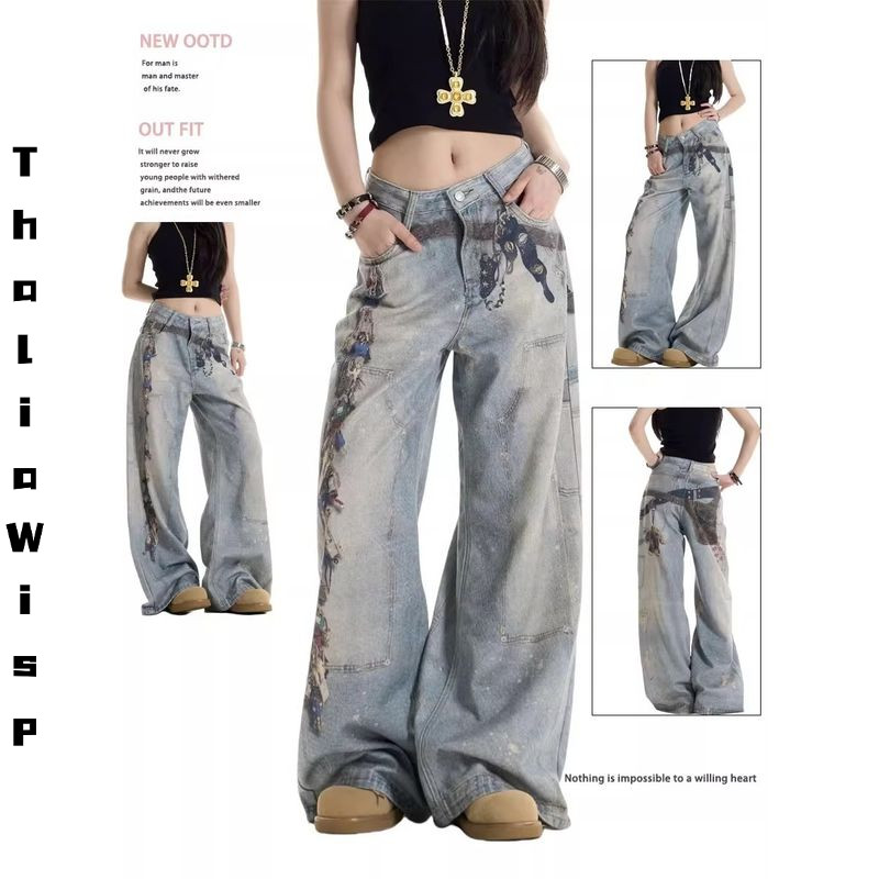 ThaliaWisp Quần Jean Nữ Phong Cách Vintage, Form Ống Thẳng Modern