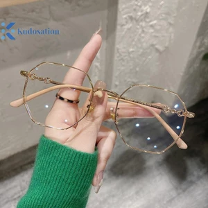 Kudosation Thời Trang Đa Giác Chống Ánh Sáng Xanh Kính Nam Nữ Khung Lớn Kính Mắt Unisex Kính Mắt