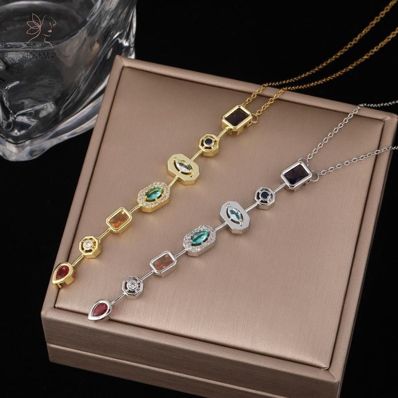Vòng cổ dài zircon nhiều màu sắc, ánh sáng lấp lánh dành cho nữ
