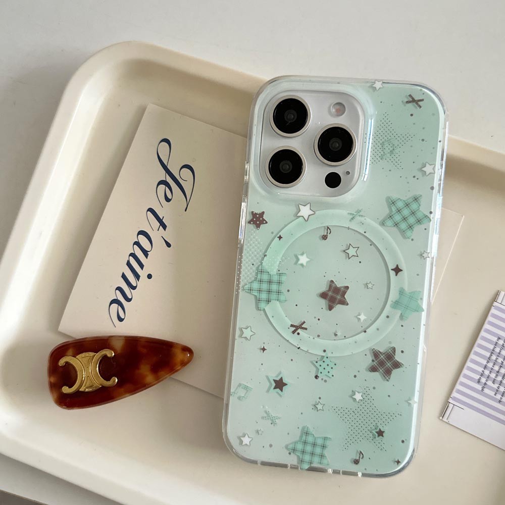 Ốp lưng cứng Tương thích với iPhone 13 13Pro 13ProMax 14 14Pro 14ProMax 15 15Pro 15ProMax 16 16Pro 16ProMax 17 17Pro 17ProMax Vỏ nam châm họa tiết ngôi sao màu xanh lá cây màu nâu bạc hà