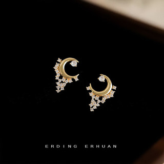 Bông Tai Bạc 925 Mặt Trăng Ngôi Sao Zircon Mạ Vàng 14K - Trang Sức Phái Nữ