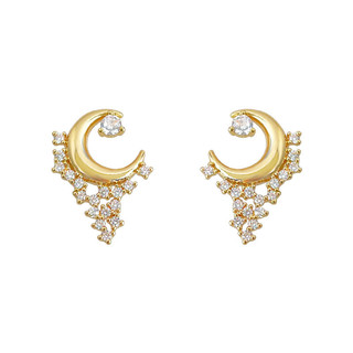 Bông Tai Bạc 925 Mặt Trăng Ngôi Sao Zircon Mạ Vàng 14K - Trang Sức Phái Nữ