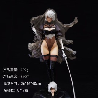 Hàng sẵn có Anime Nier Mechanical Era Váy cưới 2B Miss Sister Tượng hai đầu đóng hộp Mô hình nhân vật