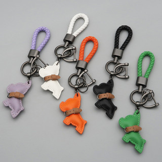 Dễ Thương Mini Pháp Bulldog Xe Móc Khóa Da Chó Con Mặt Dây Bện Dây Chống Mất Móc Khóa 1 Chiếc