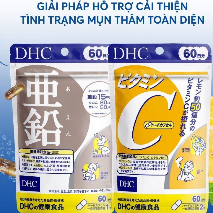 Combo 60 ngày gồm viên uống Vitamin C DHC gói 120 viên & Kẽm DHC gói 60 viên Nhật Bản chính hãng