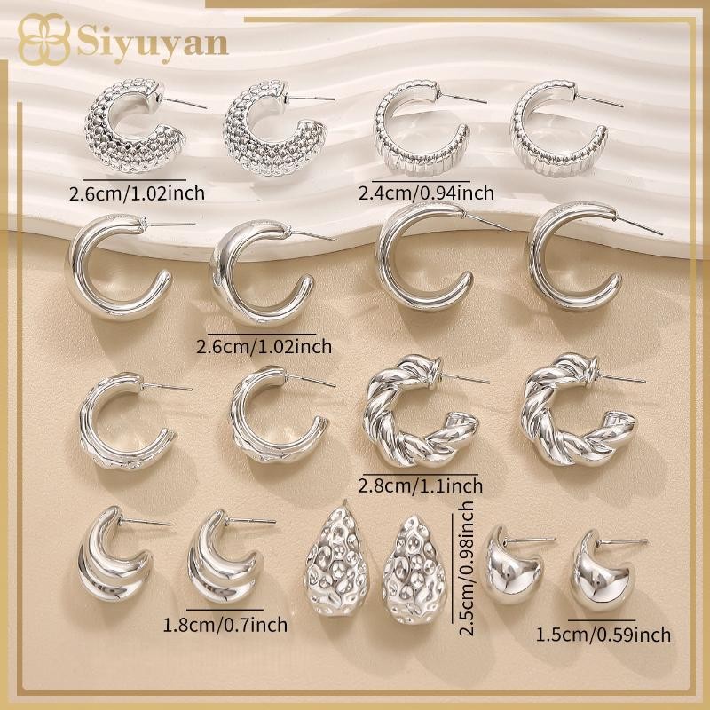 Siyuyan 3 / 9 Đôi Thanh Lịch Giọt Nước Hình Chữ C Vòng Bông Tai Cá Tính Không Đều Bông Tai Đa Năng Nữ Tiệc Hàng Ngày Trang Sức Quà Tặng VN
