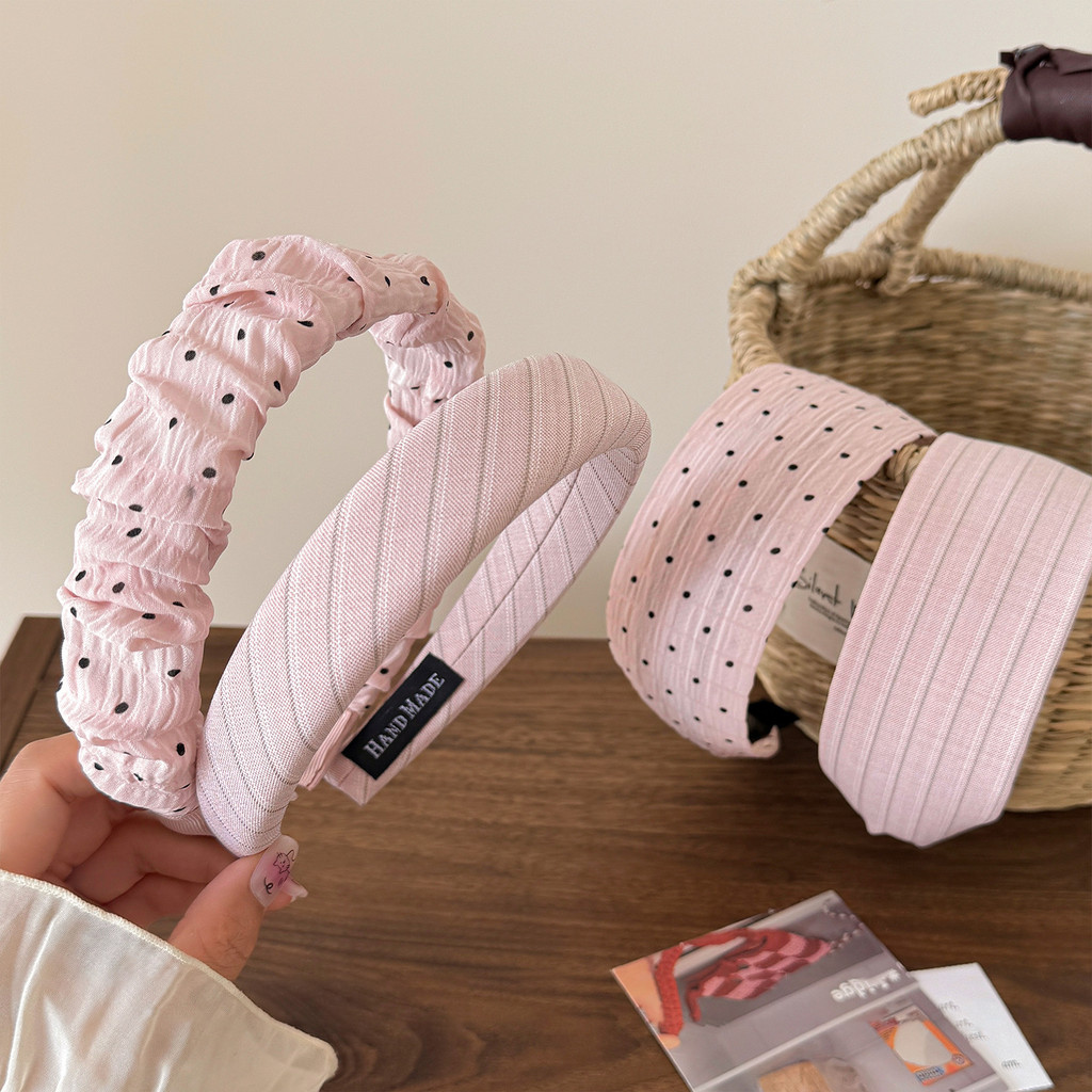 Sweet Pink Polka Dots Hair Hoop Nữ Băng đô rộng