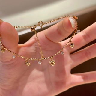 Vòng tay nữ vàng trái tim kim cương mặt dây chuyền có thể điều chỉnh ngọt ngào và thanh lịch