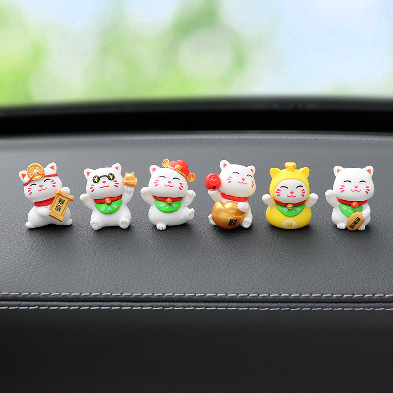 Mini Mèo May Mắn 6 Chiếc Đồ Chơi Beckoning Mèo Các Bức Tượng Trang Trí May Mắn Giàu Có Mèo Con Nhà Để Bàn Trang Trí Xe Hơi Phụ Kiện