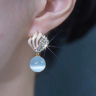 Bông Tai Opal Trắng Retro - Phong Cách Cao Cấp Pháp