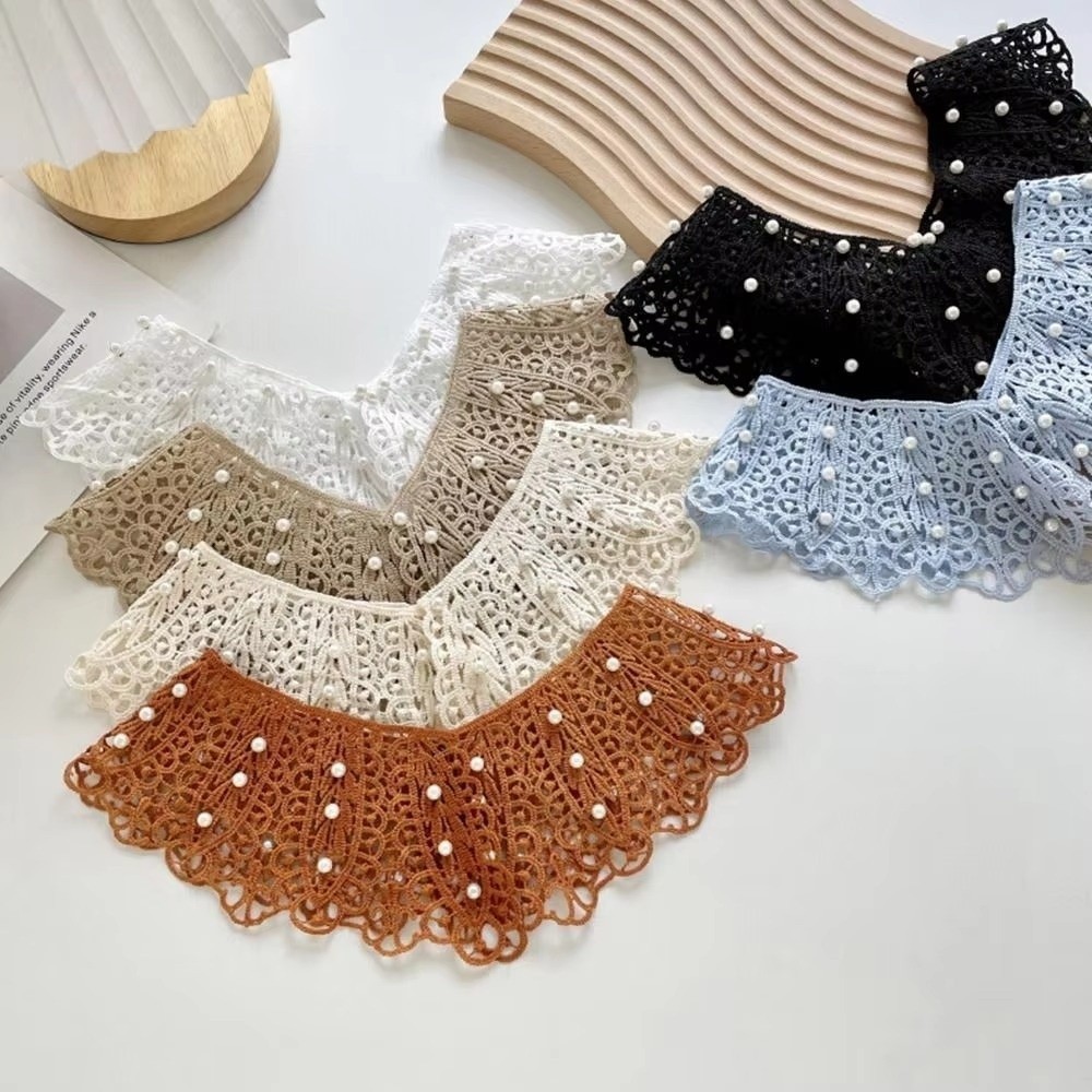 TRACEILLOIAN Cổ áo có thể tháo rời, Ren hoa Xù Viền Cổ áo giả, Ren thanh lịch Chi tiết Khăn choàng thiết kế rỗng cổ áo mặc thường ngày