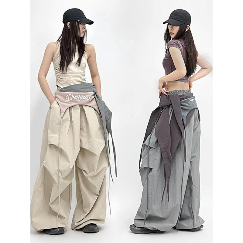 Quần ống rộng phối tà phong cách hiphop cá tính street dance buộc dây - Auranh Studio