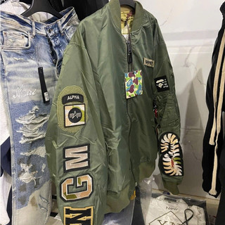 Áo Bomber Cá Mập Bape Xanh Rêu .(Double - Six) . Áo Khoác Gió Dù 2 Lớp Dày Dặn Dáng Rộng