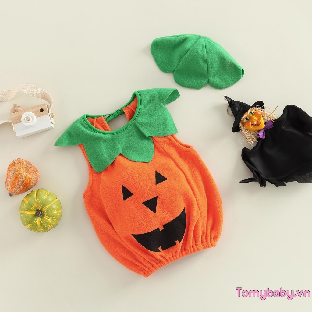 Bộ trang phục mũ không tay buộc bí ngô Halloween cho bé