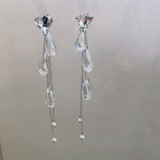Bộ Trang Sức Tình Yêu Pha Lê: Tua rua bông tai và mặt dây chuyền giọt nước nhẹ nhàng, sang trọng