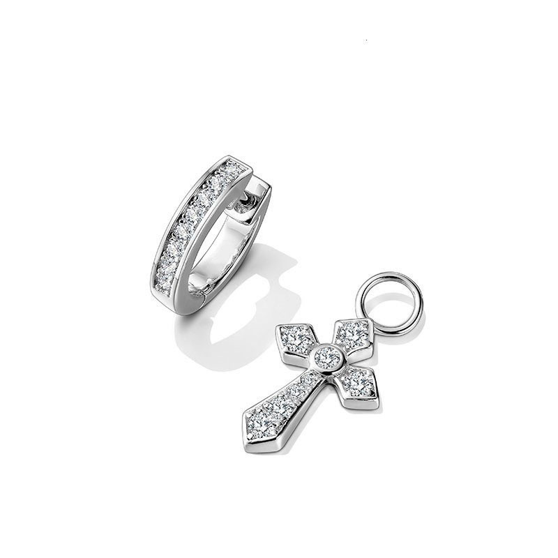 Retro S925 Bạc Cross Zircon Bông Tai Nam Hợp Thời Trang Độc Đáo Một Phong Cách Hai Mặc
