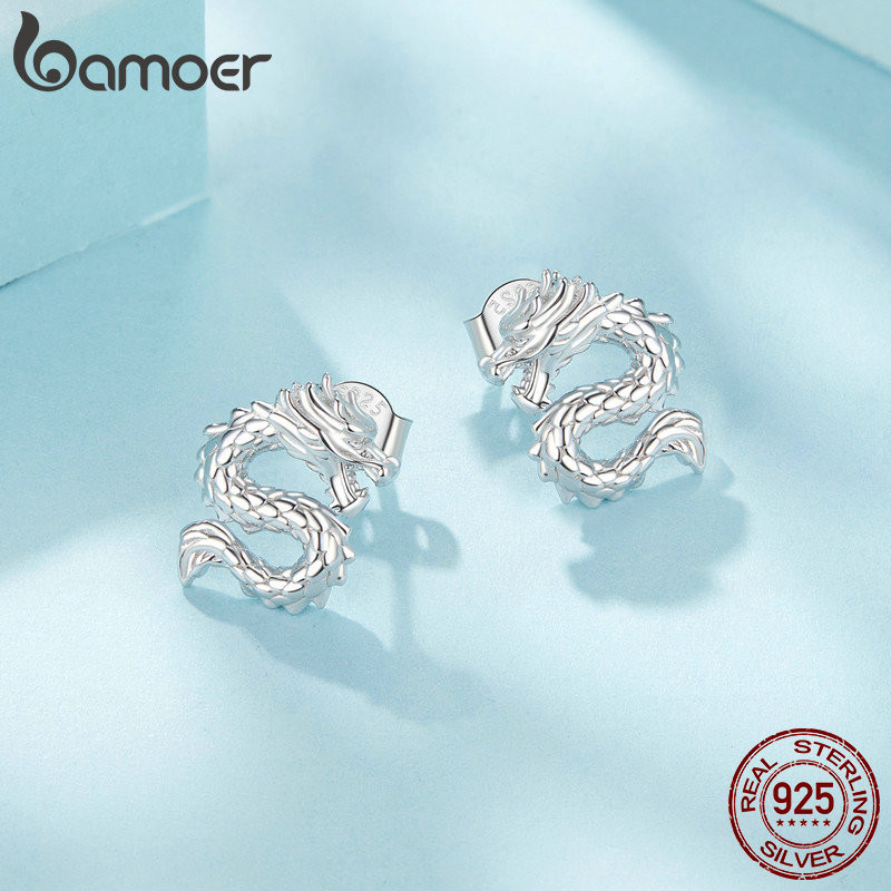 Bamoer 925 Sterling Sliver Bông Tai Thiết Kế Rồng Bay Trang Sức Quà Tặng Cho Nữ